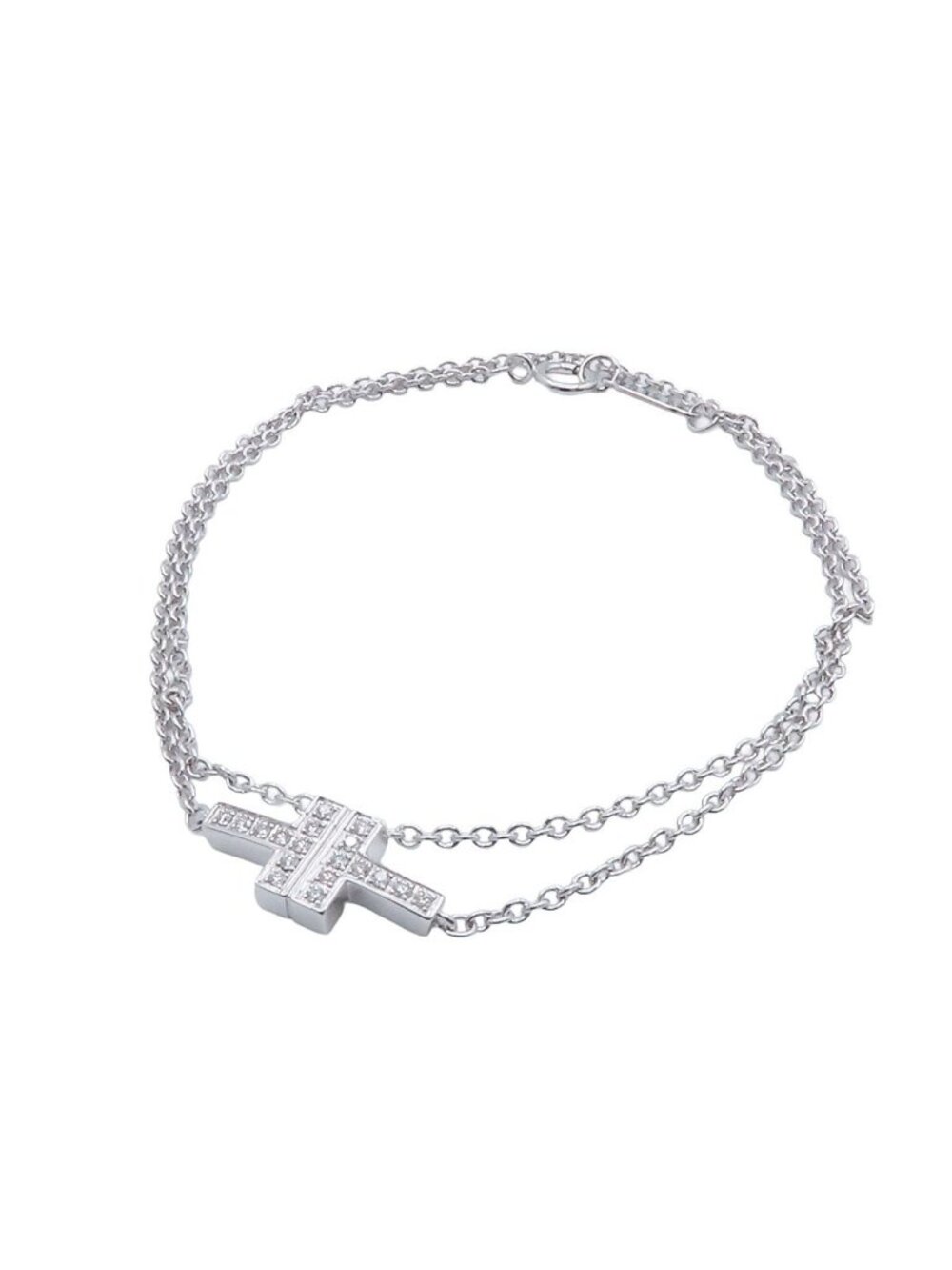 Tiffany & Co T Two Double Chain White Gold 18k Diamond Bracelet